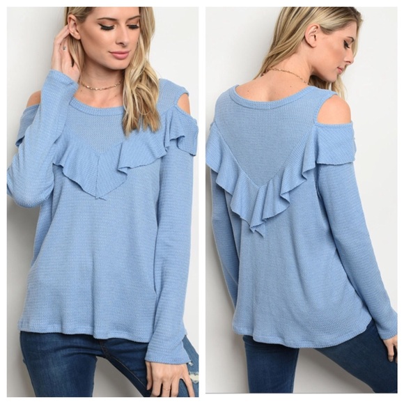♥️1 SM 1 MED♥️Long Sleeve Cold Shoulder Top - Picture 8 of 8